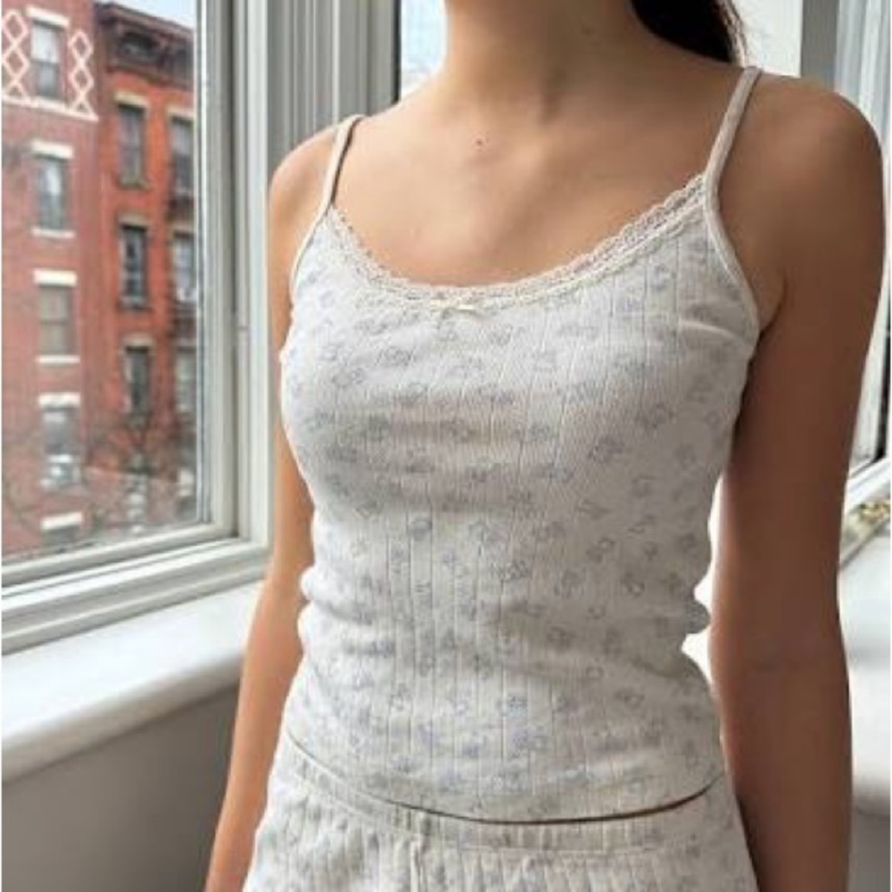 Women's Cream Lace Trim Cami Top